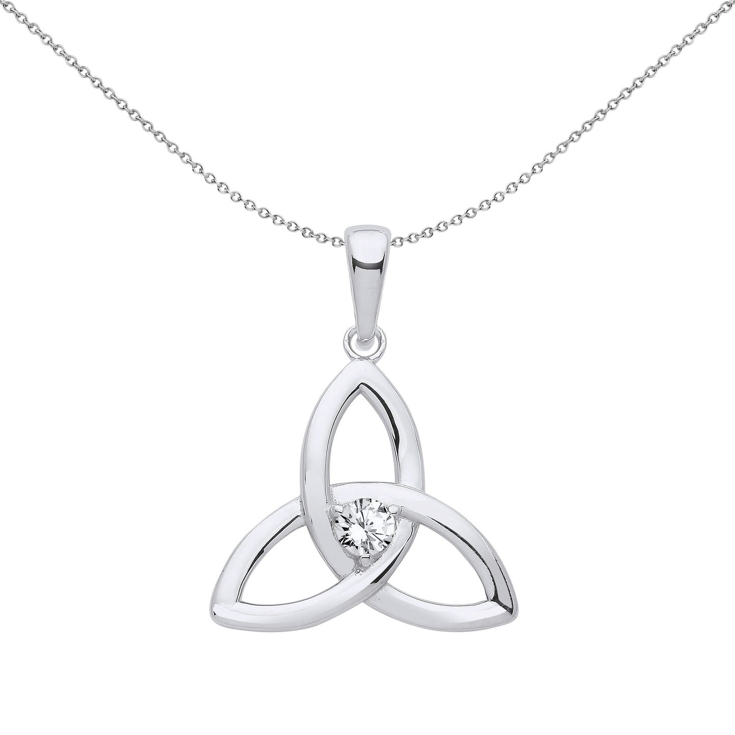 Silver  CZ Celtic Trinity Trefoil Triquetra Knot Necklace 18" - GVP570CRY