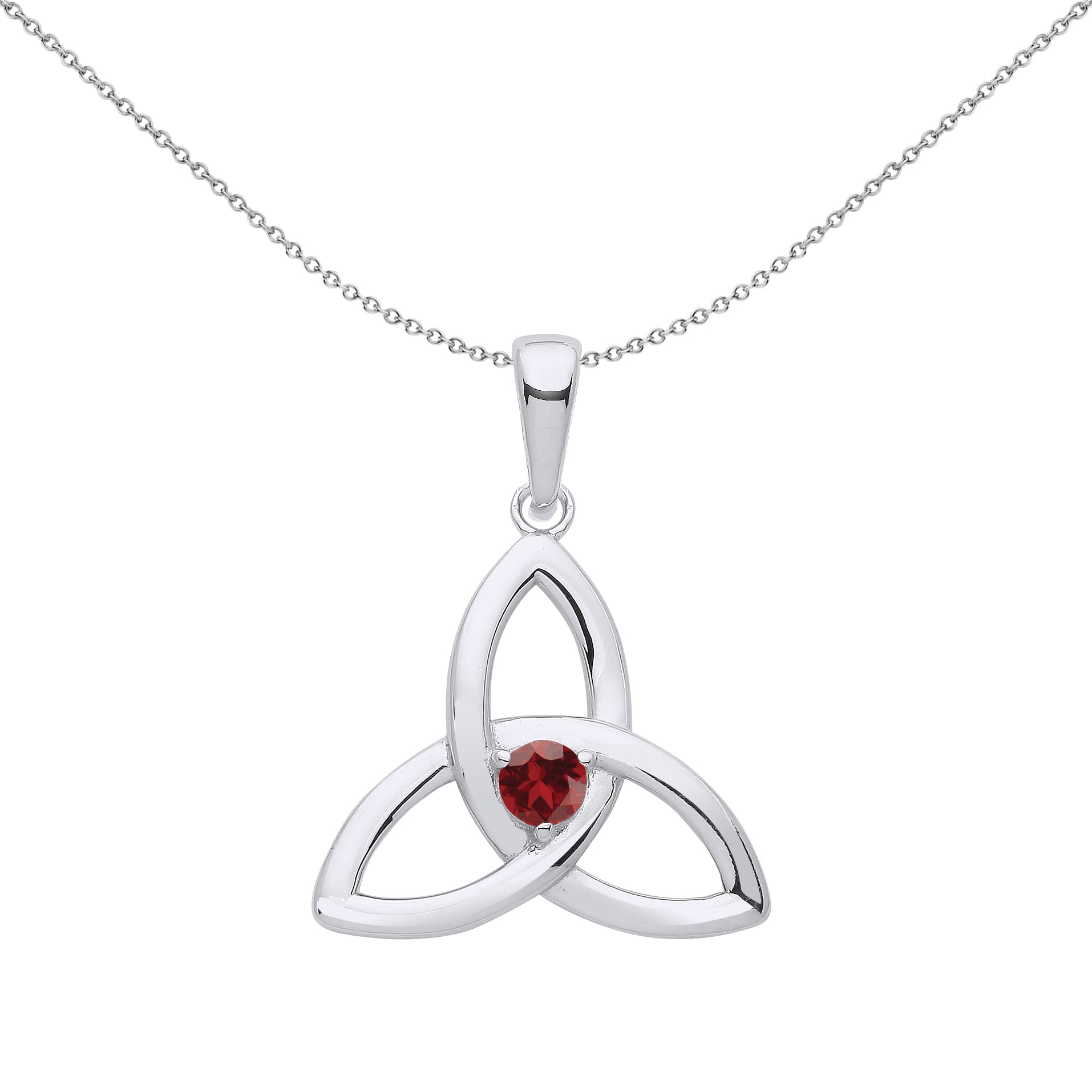 Silver  Garnet CZ Celtic Trinity Trefoil Knot Necklace 18" - GVP570GAR