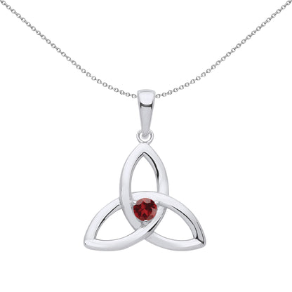 Silver  Garnet CZ Celtic Trinity Trefoil Knot Necklace 18" - GVP570GAR