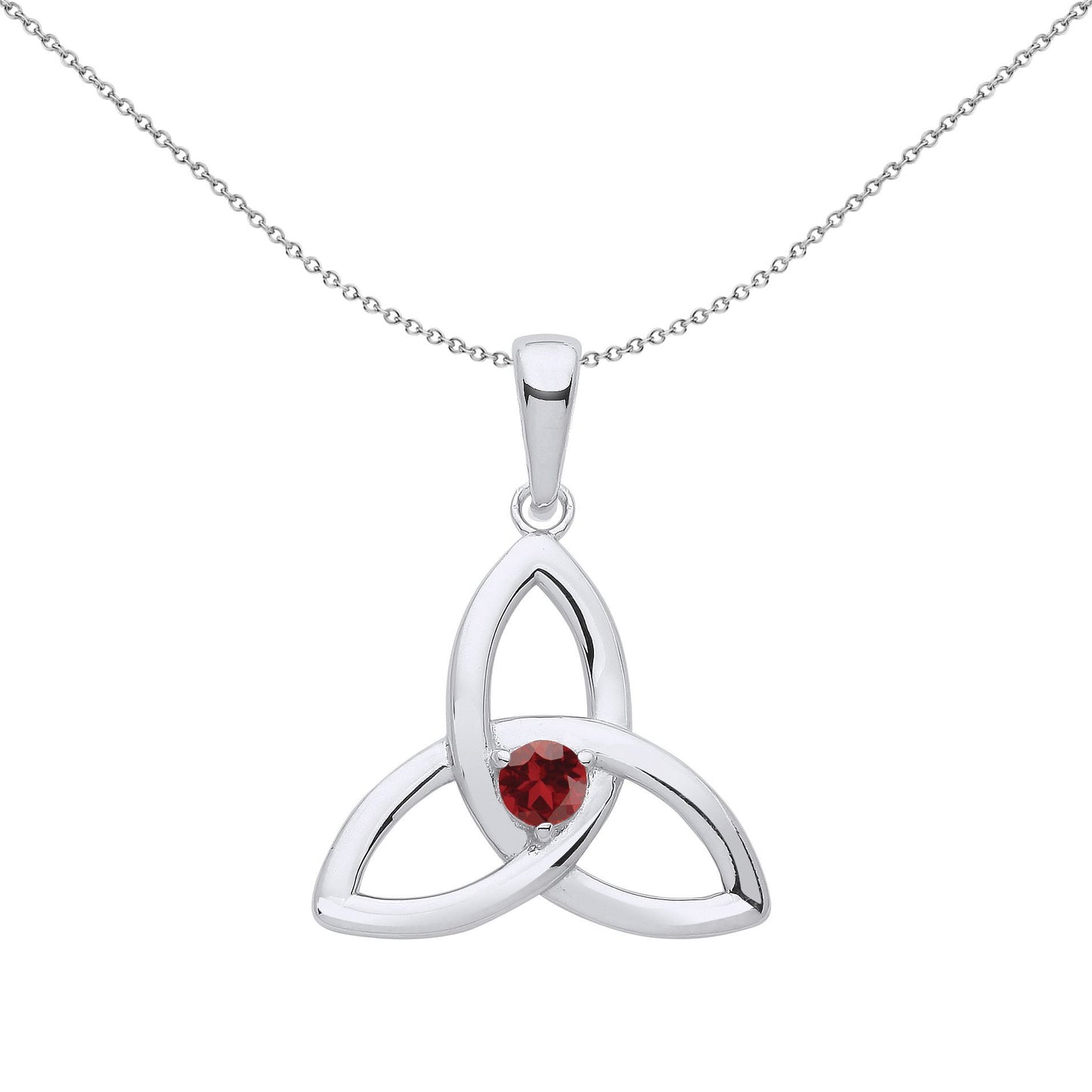Silver  Garnet CZ Celtic Trinity Trefoil Knot Necklace - GVP570GAR