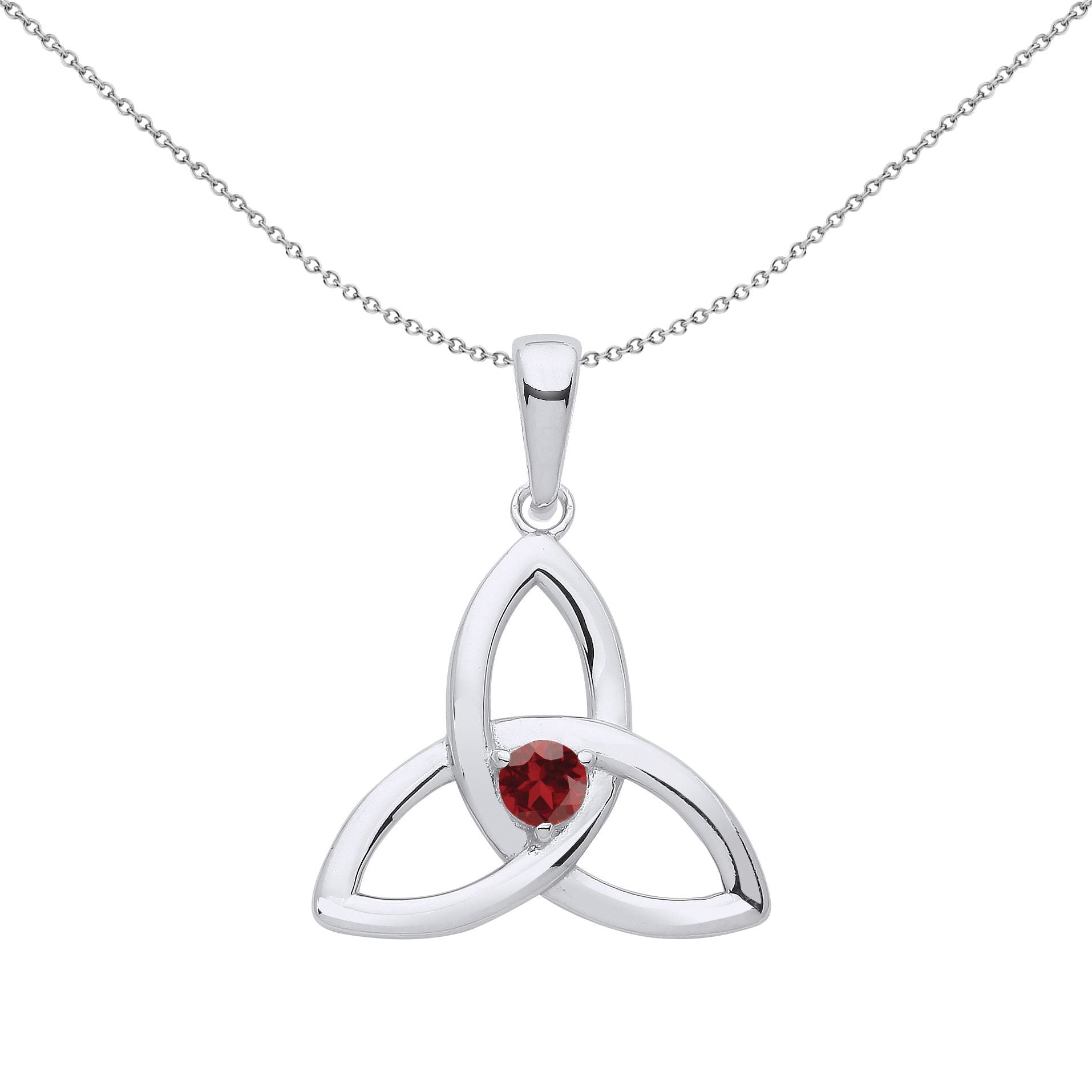 Silver  Garnet CZ Celtic Trinity Trefoil Knot Necklace - GVP570GAR