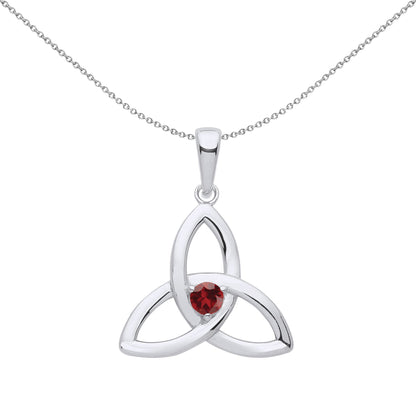 Silver  Garnet CZ Celtic Trinity Trefoil Knot Necklace - GVP570GAR