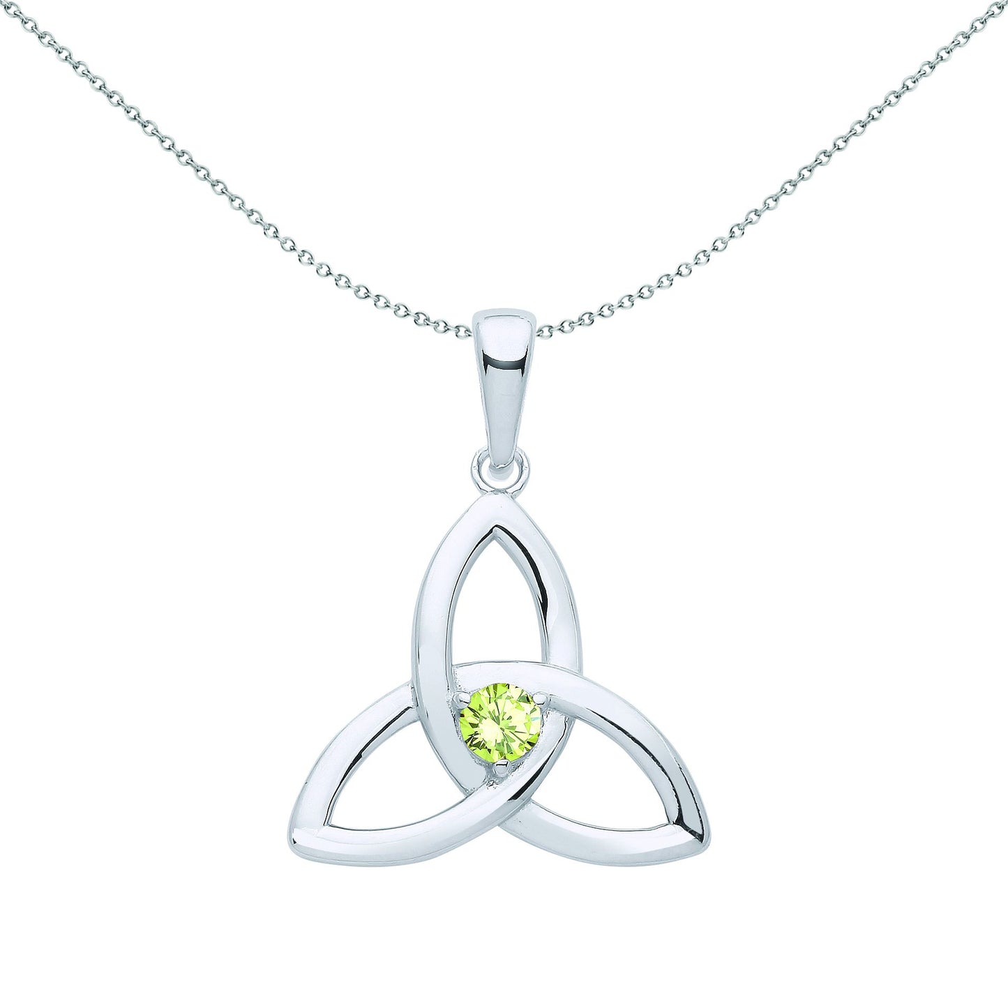 Silver  Green CZ Celtic Trinity Trefoil Knot Necklace 18" - GVP570PER