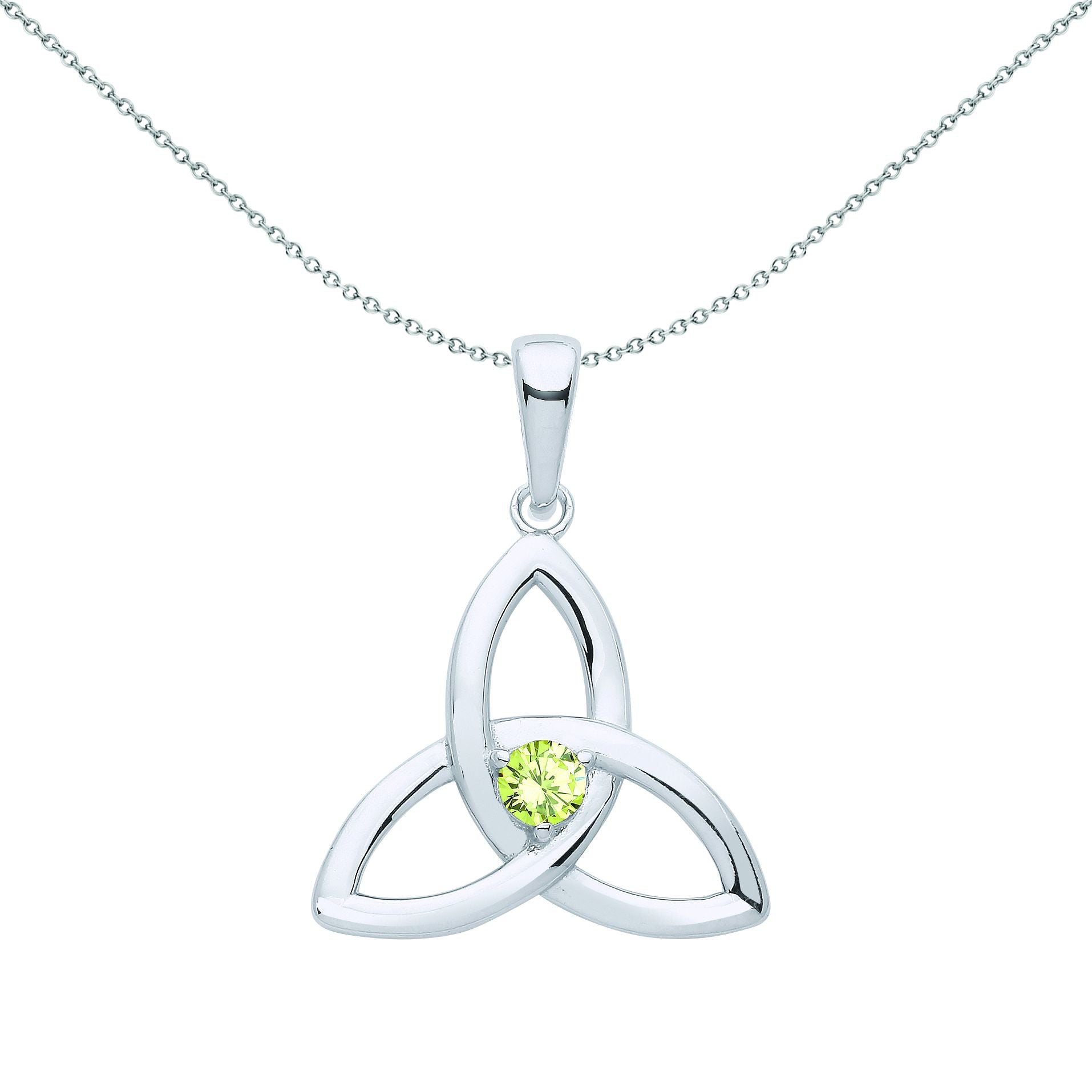 Silver  Green CZ Celtic Trinity Trefoil Knot Necklace 18" - GVP570PER