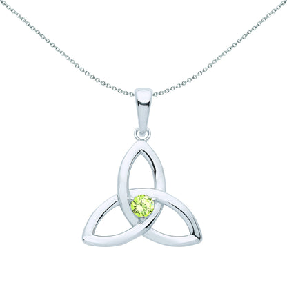 Silver  Green CZ Celtic Trinity Trefoil Knot Necklace 18" - GVP570PER