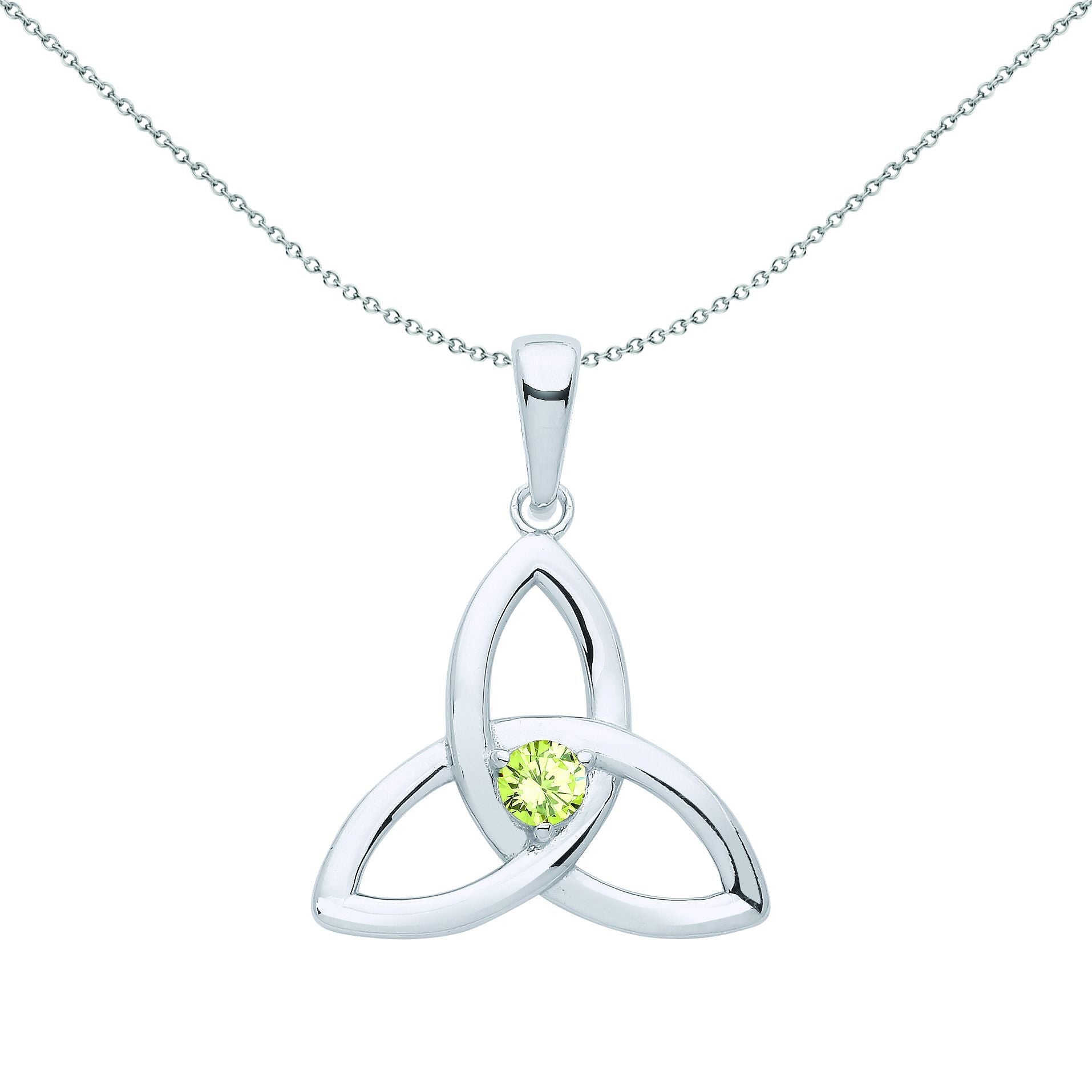 Silver  Green CZ Celtic Trinity Trefoil Knot Necklace - GVP570PER