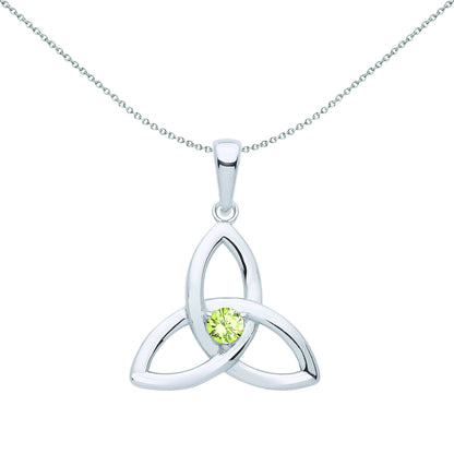 Silver  Green CZ Celtic Trinity Trefoil Knot Necklace - GVP570PER