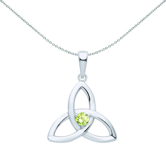 Silver  Green CZ Celtic Trinity Trefoil Knot Necklace - GVP570PER