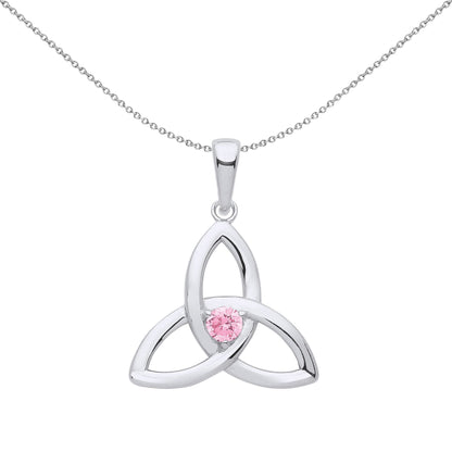 Silver  Pink CZ Celtic Trinity Trefoil Triquetra Knot Necklace - GVP570PINK