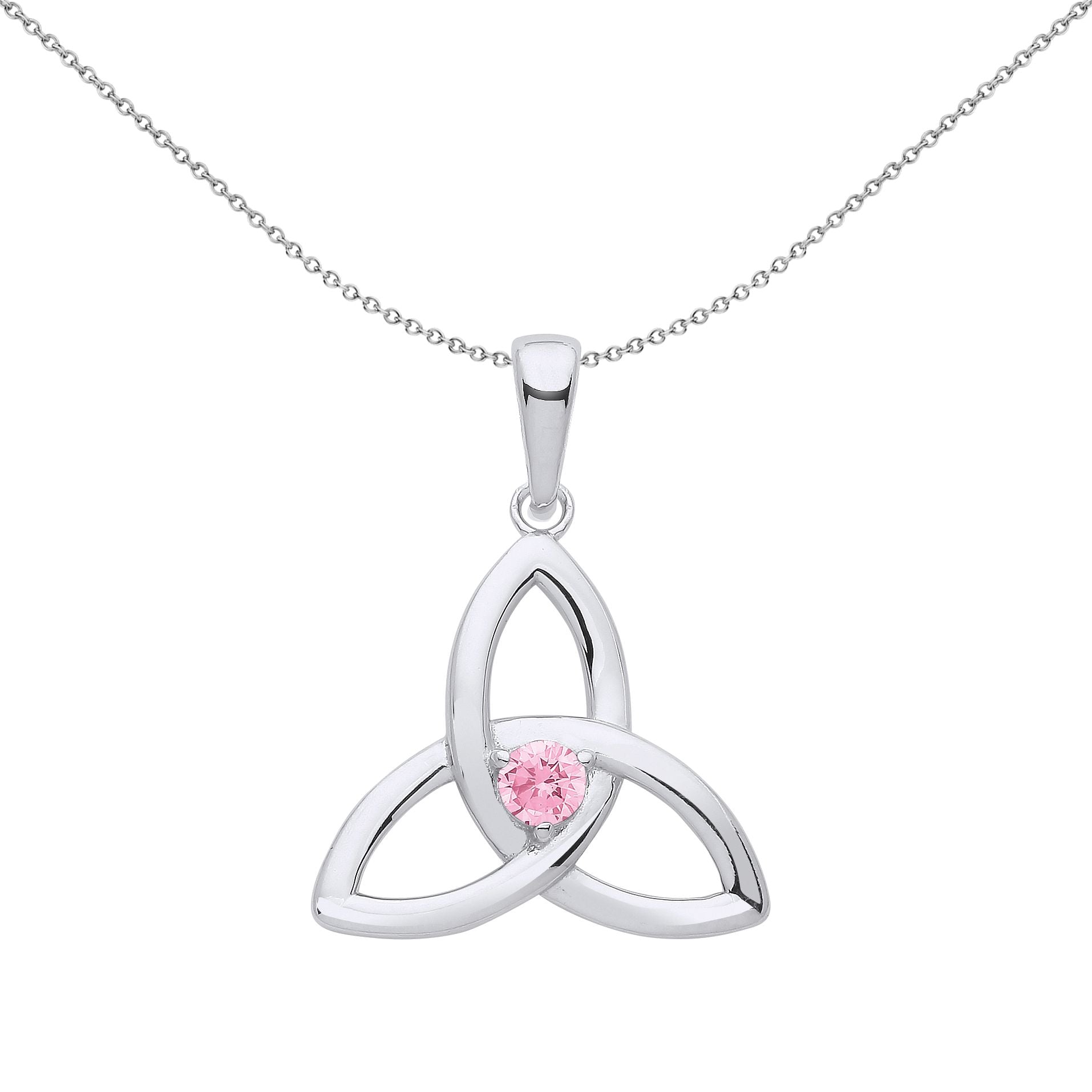 Silver  Pink CZ Celtic Trinity Trefoil Triquetra Knot Necklace 18" - GVP570PINK