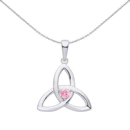 Silver  Pink CZ Celtic Trinity Trefoil Triquetra Knot Necklace 18" - GVP570PINK
