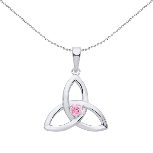 Silver  Pink CZ Celtic Trinity Trefoil Triquetra Knot Necklace - GVP570PINK