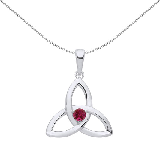 Silver  Red CZ Celtic Trinity Trefoil Triquetra Knot Necklace 18" - GVP570RUBY