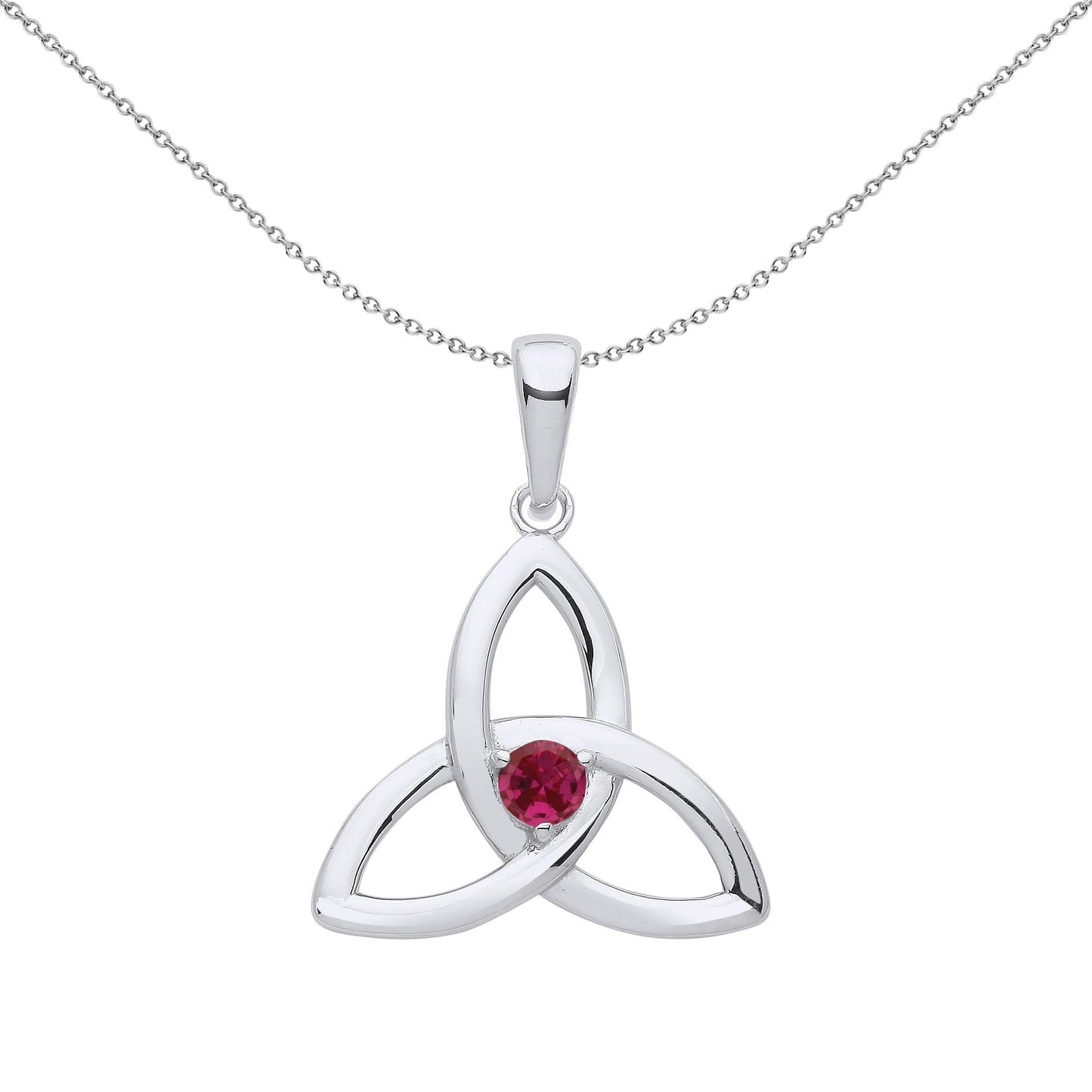 Silver  Red CZ Celtic Trinity Trefoil Triquetra Knot Necklace - GVP570RUBY