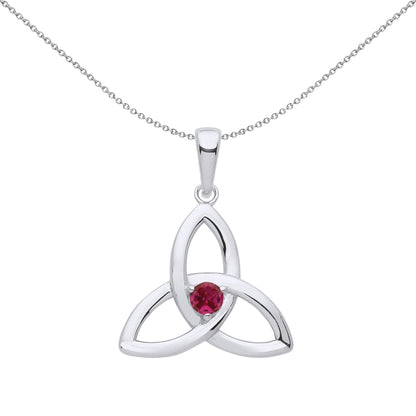 Silver  Red CZ Celtic Trinity Trefoil Triquetra Knot Necklace - GVP570RUBY