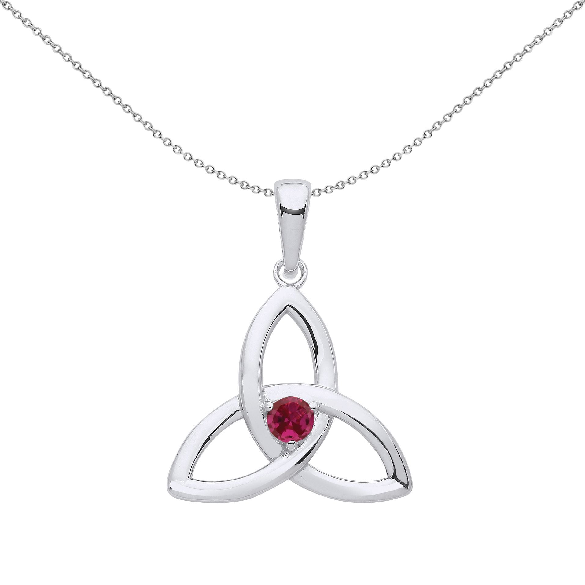 Silver  Red CZ Celtic Trinity Trefoil Triquetra Knot Necklace - GVP570RUBY