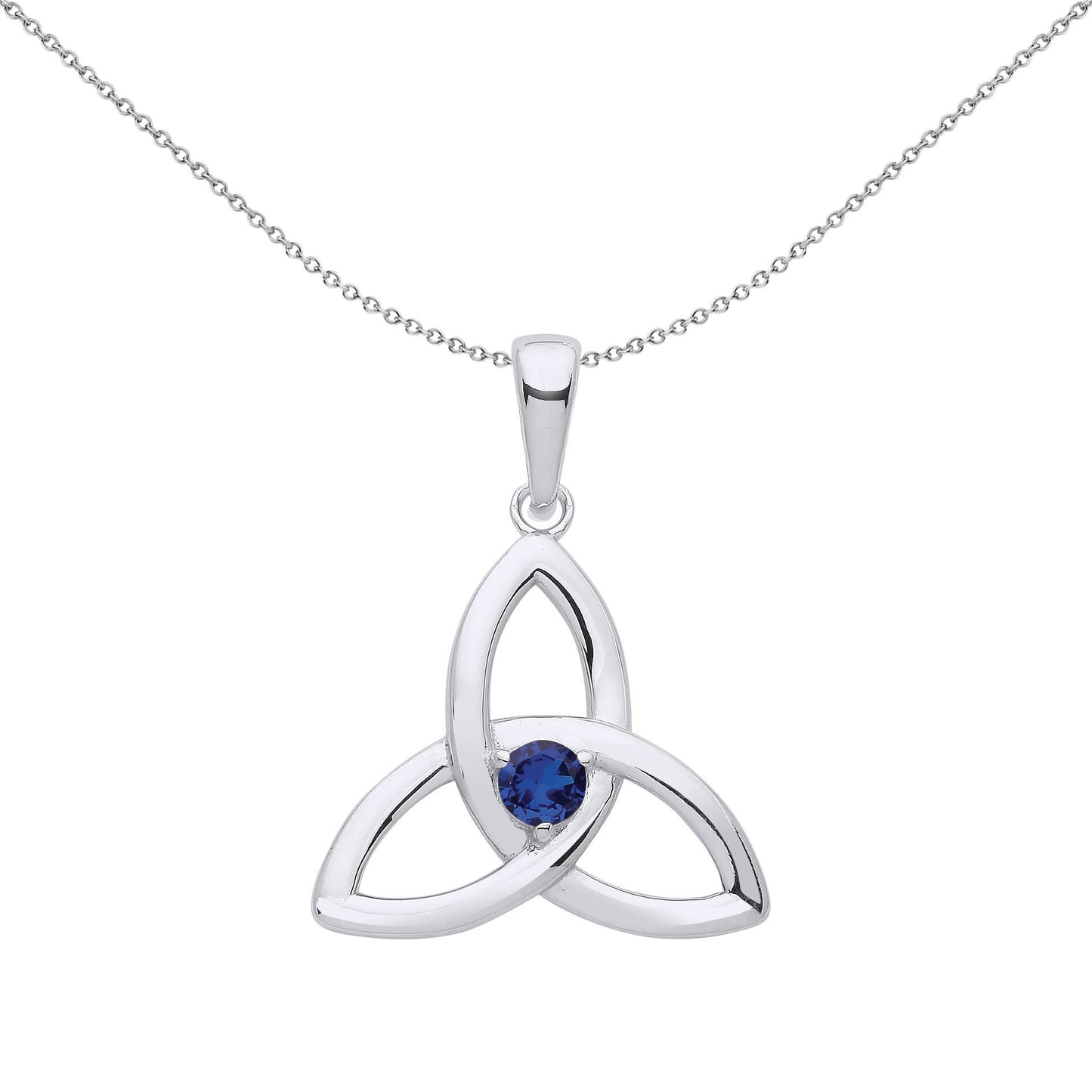 Silver  Blue CZ Celtic Trinity Trefoil Triquetra Knot Necklace - GVP570SAP