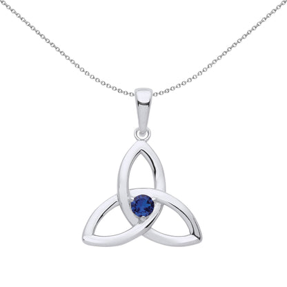 Silver  Blue CZ Celtic Trinity Trefoil Triquetra Knot Necklace - GVP570SAP