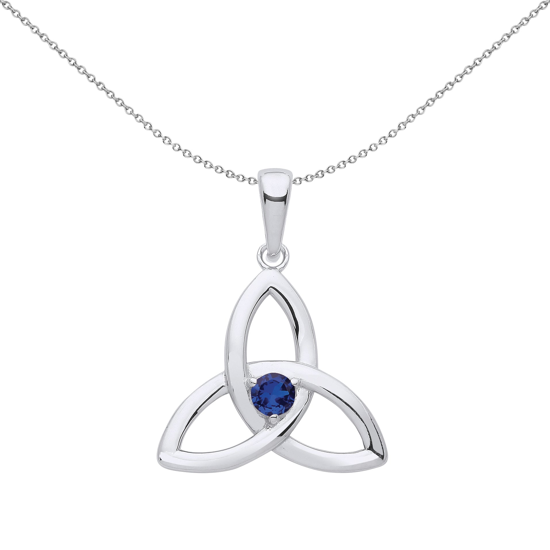 Silver  Blue CZ Celtic Trinity Trefoil Triquetra Knot Necklace 18" - GVP570SAP