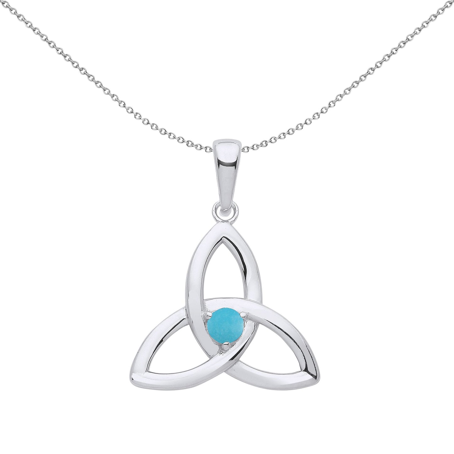 Silver  Blue Turquoise Celtic Trinity Trefoil Knot Necklace 18" - GVP570TURQ