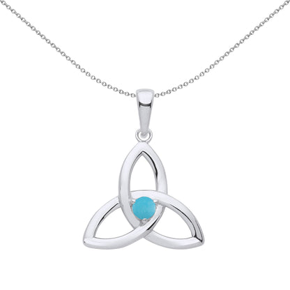 Silver  Blue Turquoise Celtic Trinity Trefoil Knot Necklace - GVP570TURQ