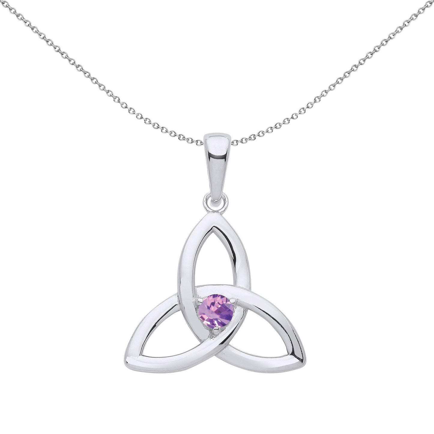 Silver  Lilac CZ Celtic Trinity Trefoil Knot Necklace - GVP570VIO