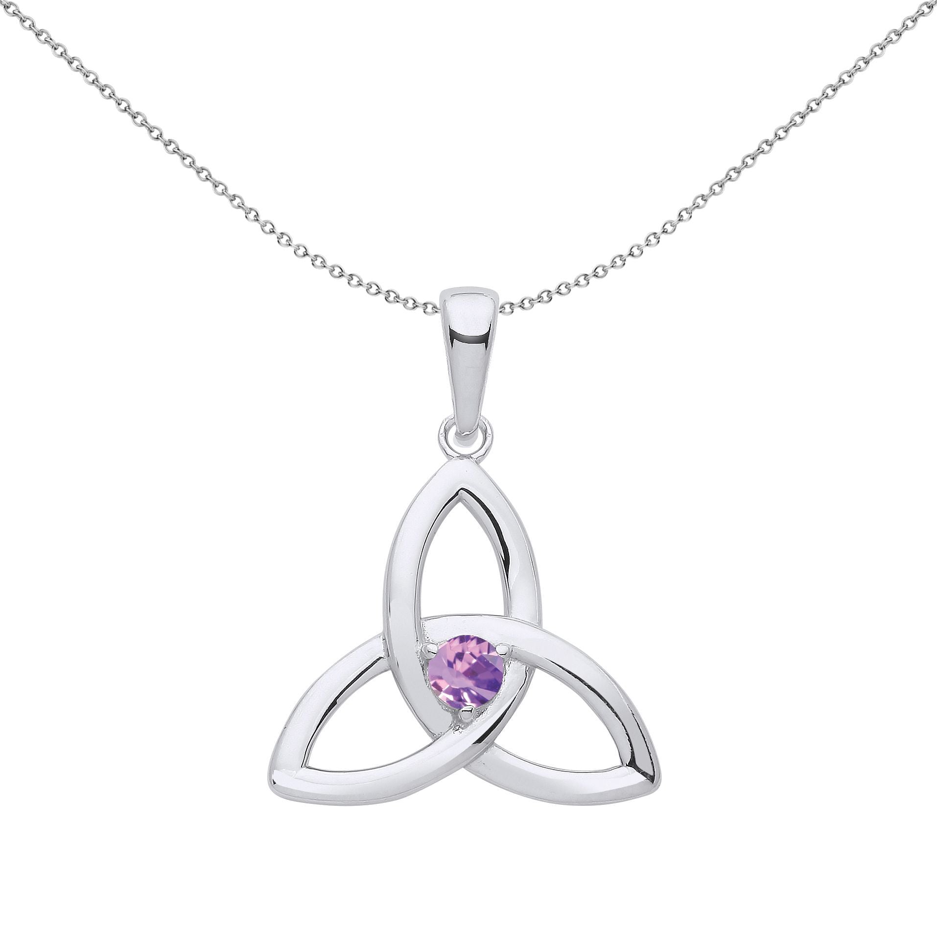 Silver  Lilac CZ Celtic Trinity Trefoil Knot Necklace - GVP570VIO