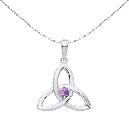 Silver  Lilac CZ Celtic Trinity Trefoil Knot Necklace - GVP570VIO