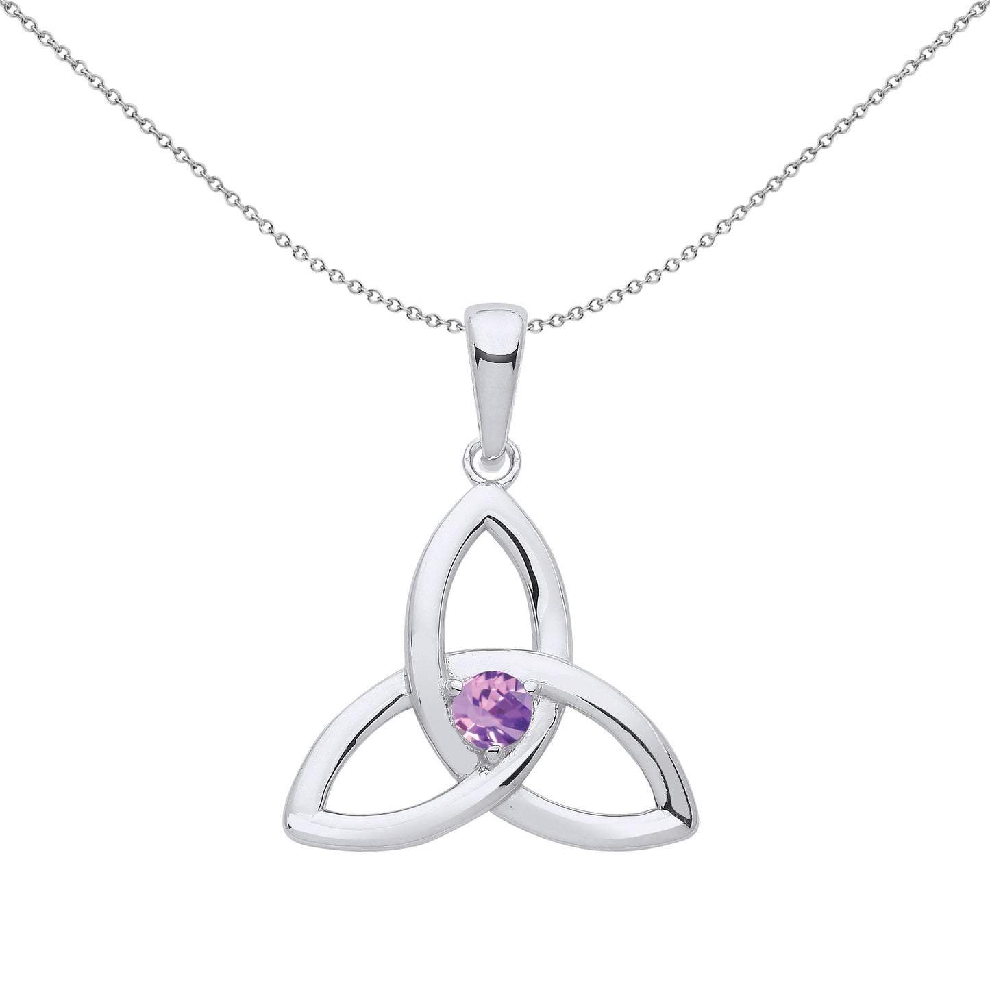 Silver  Lilac CZ Celtic Trinity Trefoil Knot Necklace 18" - GVP570VIO