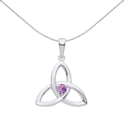 Silver  Lilac CZ Celtic Trinity Trefoil Knot Necklace 18" - GVP570VIO