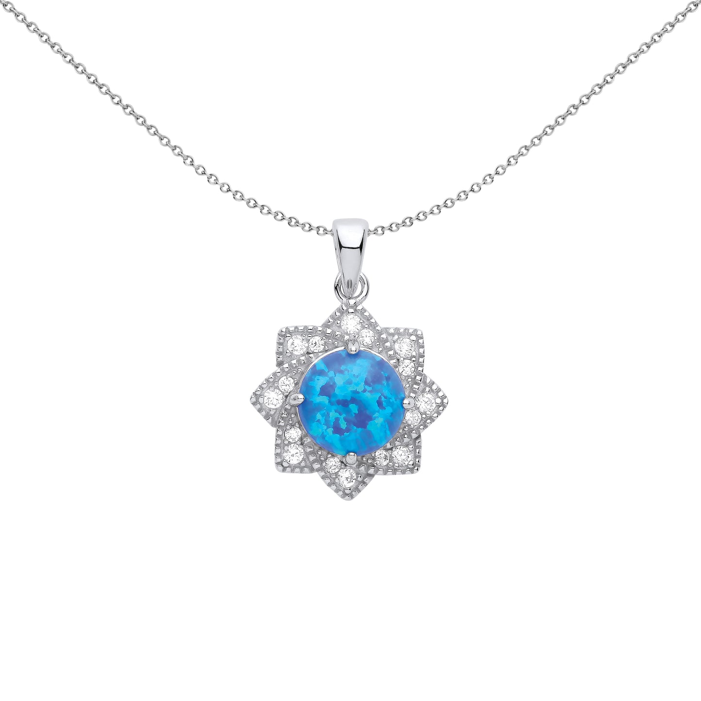 Silver  Blue Opal CZ Luxury Mosaic Starry Pool Necklace 18" - GVP572