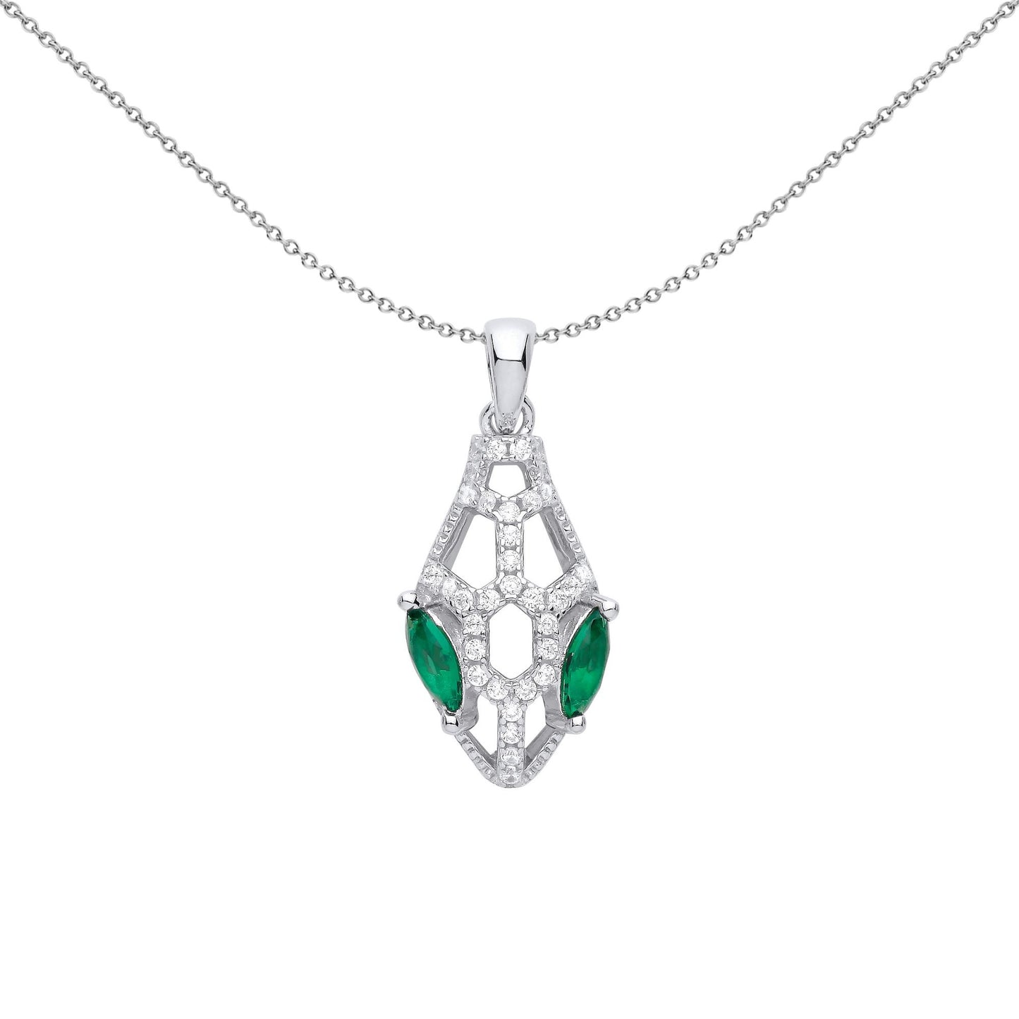 Silver  Green Marquise CZ Snake Head Green Eyes Necklace - GVP574