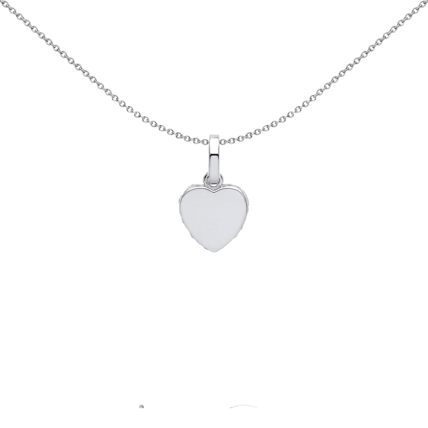 Silver  CZ Edge Set Halo Love Heart Charm Pendant Necklace 18 inch - GVP576