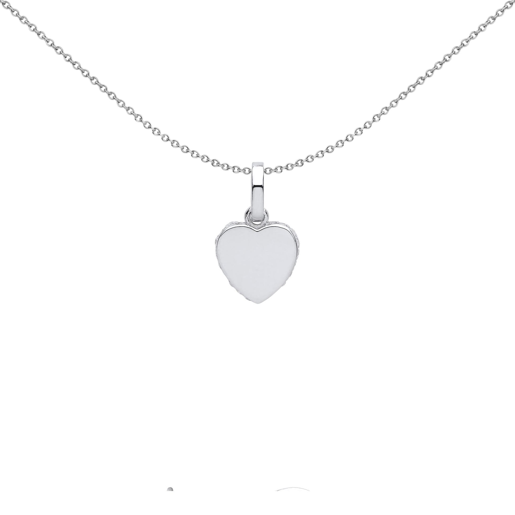 Silver  CZ Edge Set Halo Love Heart Charm Pendant Necklace 18 inch - GVP576