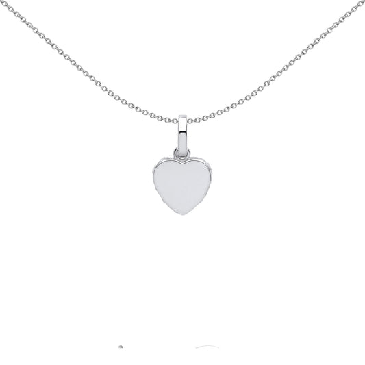 Silver  CZ Edge Set Halo Love Heart Charm Pendant Necklace 18 inch - GVP576