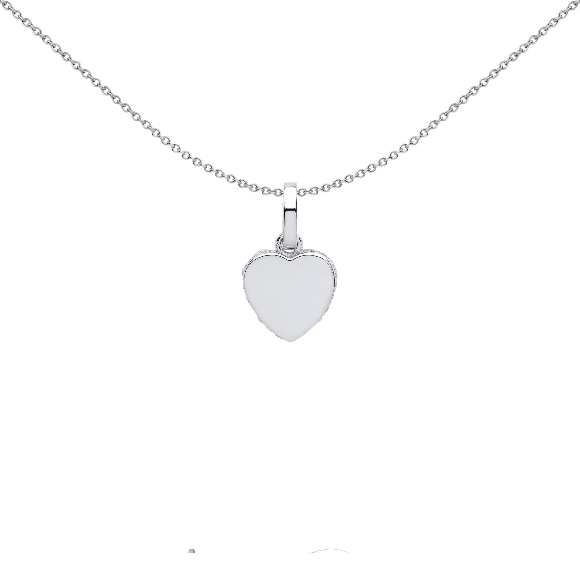 Silver  CZ Edge Set Halo Love Heart Charm Pendant Necklace - GVP576
