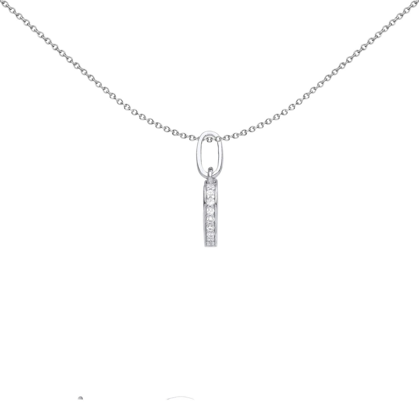 Silver  CZ Edge Set Halo Love Heart Charm Pendant Necklace - GVP576