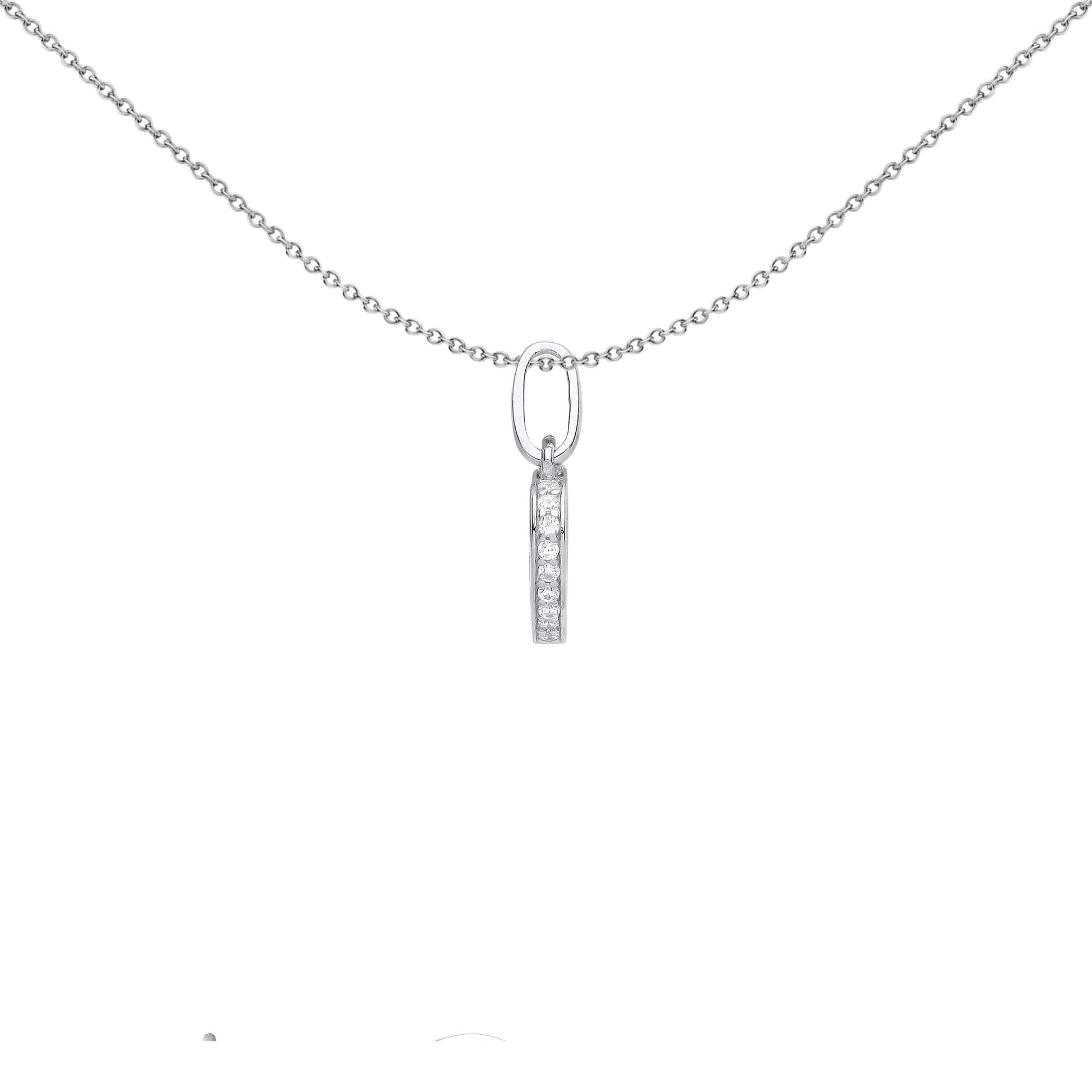 Silver  CZ Edge Set Halo Love Heart Charm Pendant Necklace - GVP576