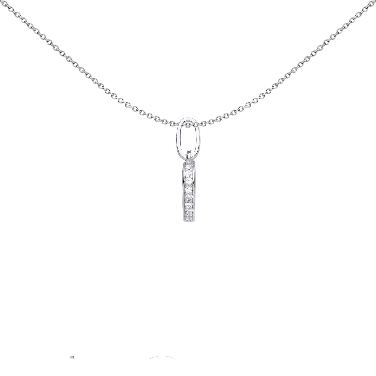 Silver  CZ Edge Set Halo Love Heart Charm Pendant Necklace 18 inch - GVP576