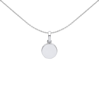 Silver  CZ Edge Set Halo Round Disc Charm Pendant Necklace 18 inch - GVP577