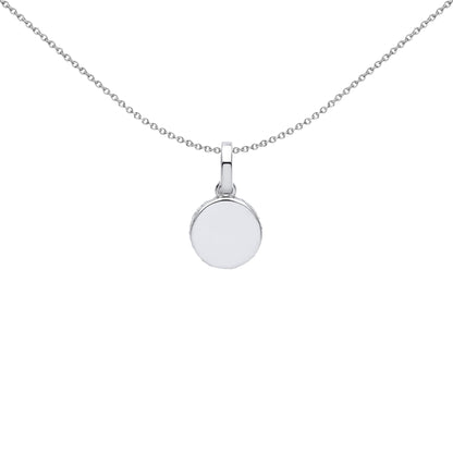 Silver  CZ Edge Set Halo Round Disc Charm Pendant Necklace - GVP577