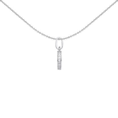 Silver  CZ Edge Set Halo Round Disc Charm Pendant Necklace - GVP577