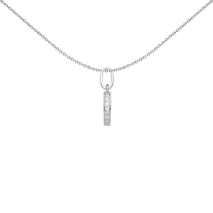 Silver  CZ Edge Set Halo Round Disc Charm Pendant Necklace 18 inch - GVP577