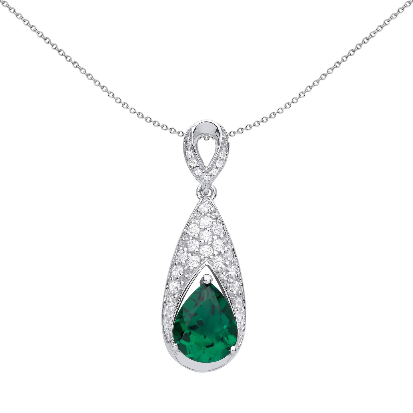 Silver  Green Pear CZ Arrowhead Claw Fish Tail Necklace - GVP578EM