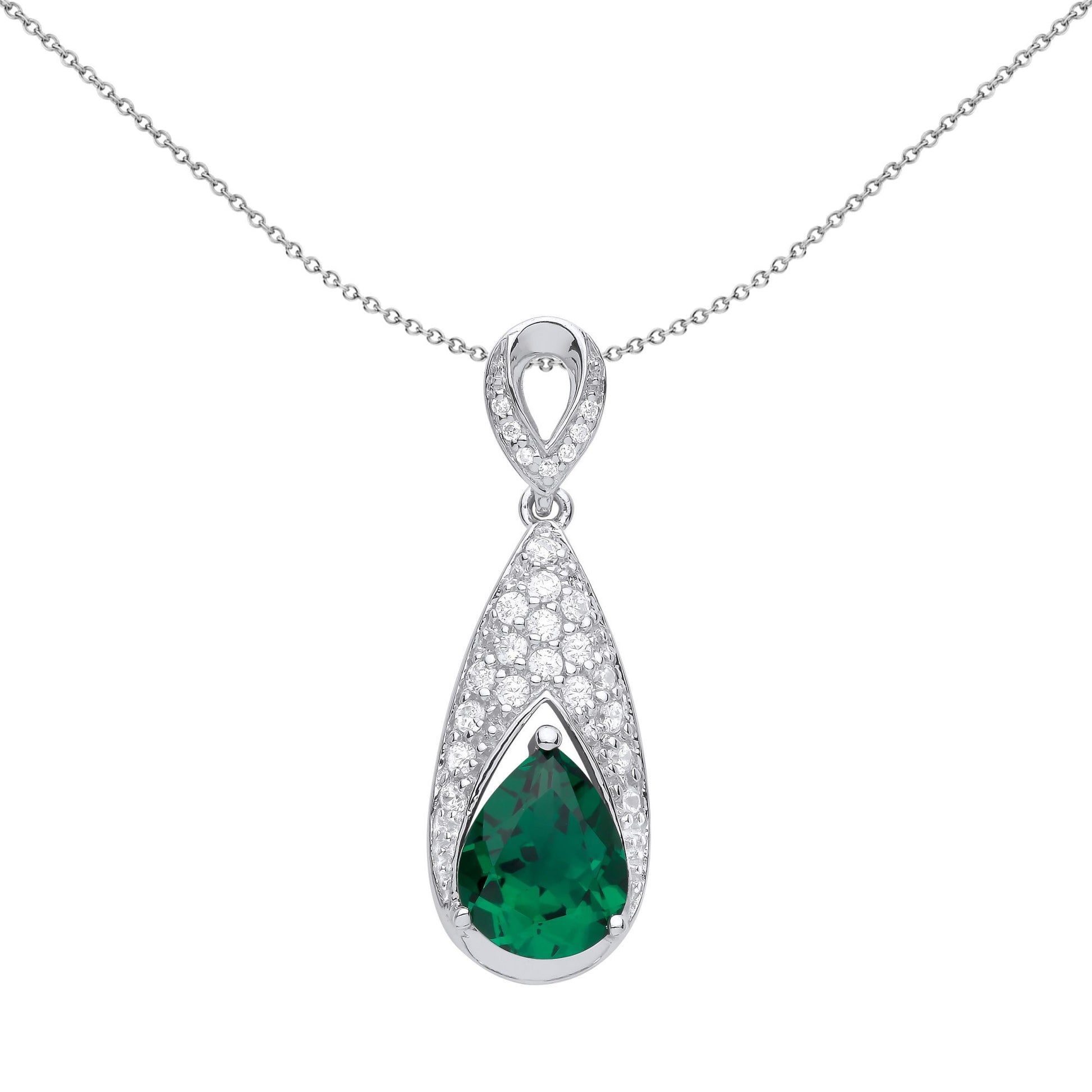 Silver  Green Pear CZ Arrowhead Claw Fish Tail Necklace - GVP578EM