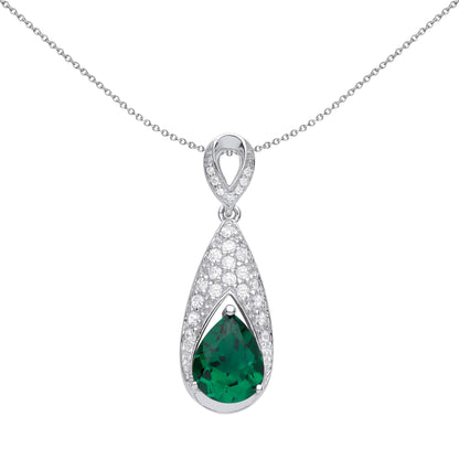 Silver  Green Pear CZ Arrowhead Claw Fish Tail Necklace - GVP578EM