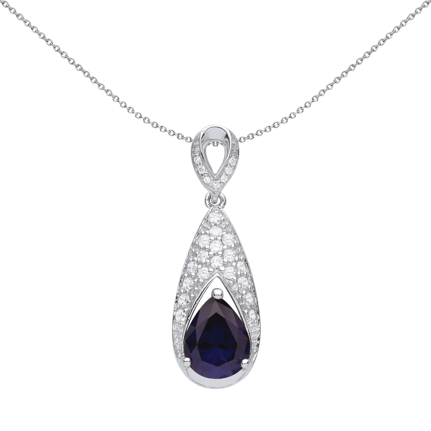 Silver  Blue Pear CZ Arrowhead Claw Fish Tail Necklace - GVP578SAP