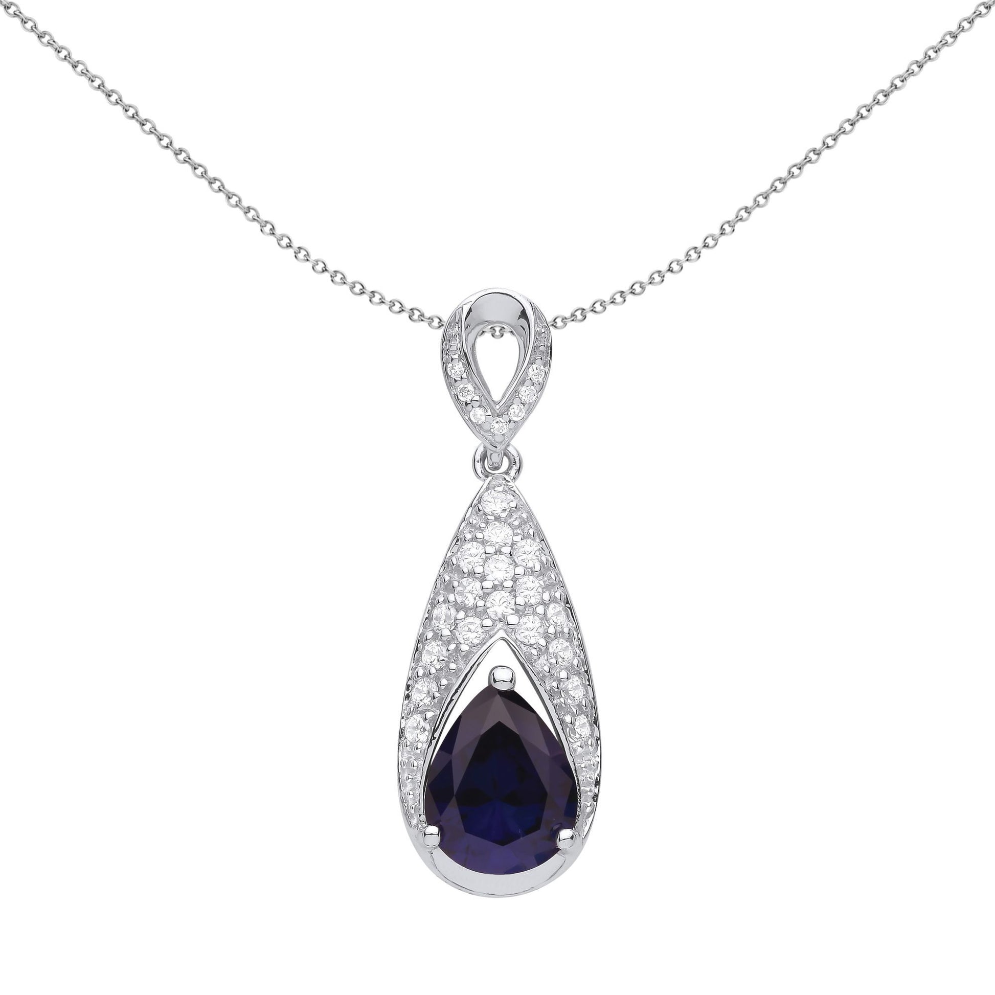 Silver  Blue Pear CZ Arrowhead Claw Fish Tail Necklace - GVP578SAP