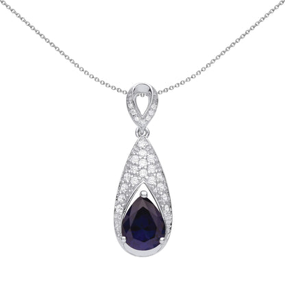 Silver  Blue Pear CZ Arrowhead Claw Fish Tail Necklace - GVP578SAP