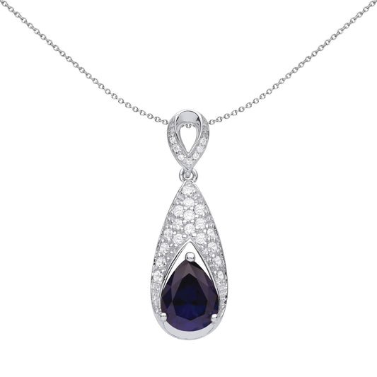 Silver  Blue Pear CZ Arrowhead Claw Fish Tail Necklace - GVP578SAP